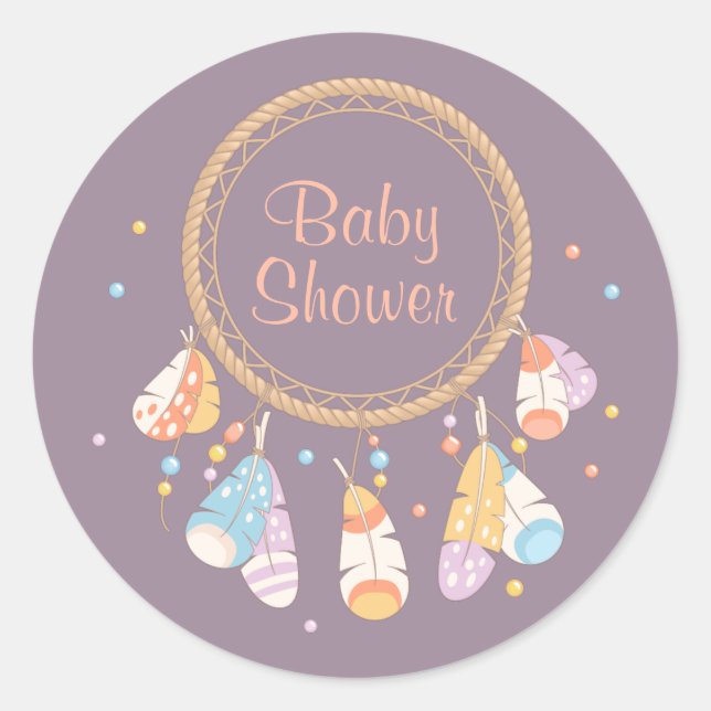 Sticker Rond Baby shower Boho de Dreamcatcher Tribal Violet (Devant)