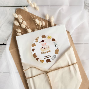 Sticker Rond Baby shower Boho de vache