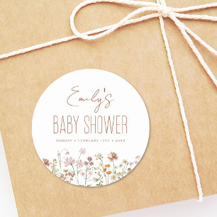 Sticker Rond Baby shower Boho Fleur sauvage En Terracotta En Fl