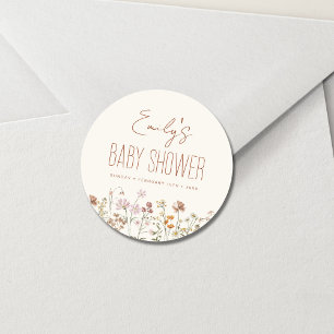 Sticker Rond Baby shower Boho Fleur sauvage En Terracotta En Fl