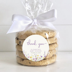 Sticker Rond Baby shower Boho Fleur sauvage Merci