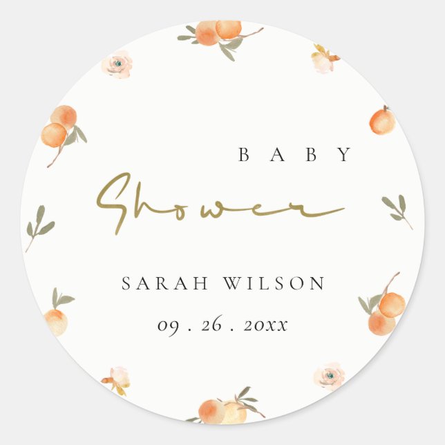 Sticker Rond Baby shower Boho Floral Orange Doux Et Élégant (Devant)