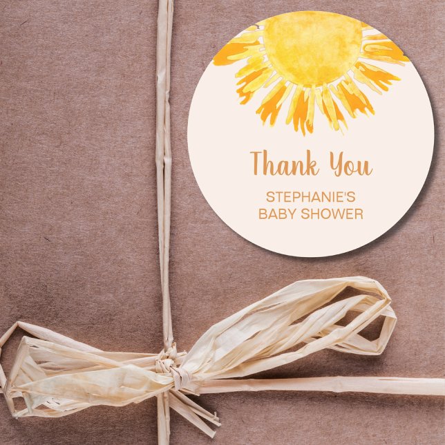 Sticker Rond Baby shower Boho Jaune soleil Merci (Créateur téléchargé)