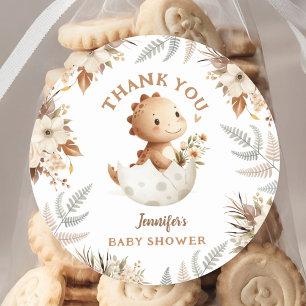 Sticker Rond Baby shower Boho Neutral Cute Dinosaur