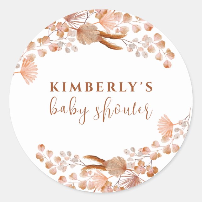 Sticker Rond Baby shower Boho petit Fleur sauvage neutre pour l (Devant)