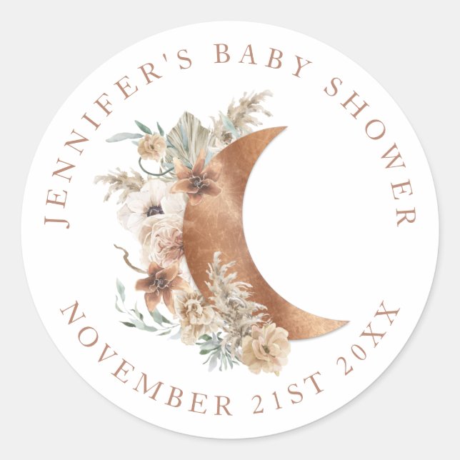 Sticker Rond Baby shower Boho Terracotta Round Favoriser Étique (Devant)