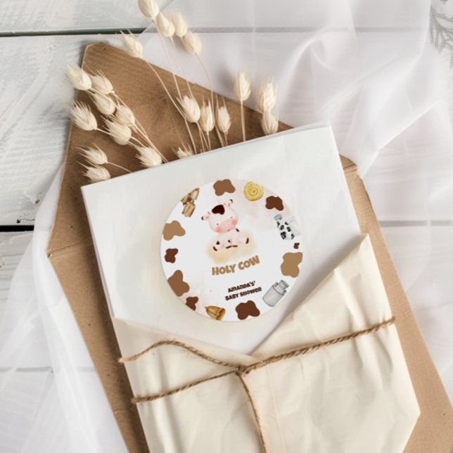 Sticker Rond Baby Shower Boho Vache (Créateur téléchargé)