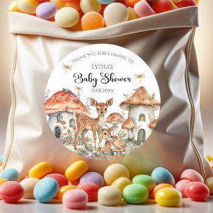 Sticker Rond Baby shower Boho Woodland Forest Animaux