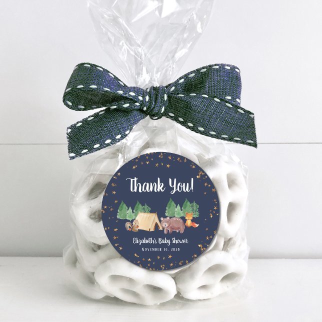 Sticker Rond Baby shower Bois Animaux Merci (Créateur téléchargé)