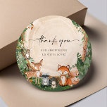 Sticker Rond Baby shower boisé mignon<br><div class="desc">Animaux des bois. Les mignons animaux des bois ne peuvent pas attendre pour célébrer ! Des aquarelles peintes à la main et de la typographie moderne viennent compléter mon design. Personnalisez ce joli thème Forrest Forrest Shower Woodland avec vos détails de baby shower facilement et rapidement, appuyez sur le bouton...</div>