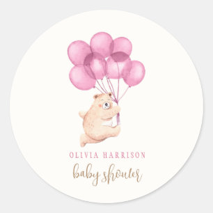 Sticker Rond Baby shower Bolosse Rose Ours