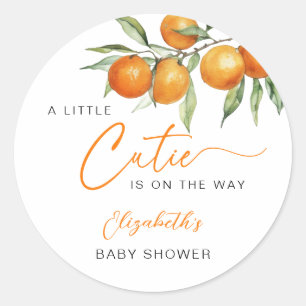 Sticker Rond Baby shower Botanique Citrus Orange Little Cutie