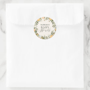 Sticker Rond Baby shower botanique d'agrumes d'orange rustique