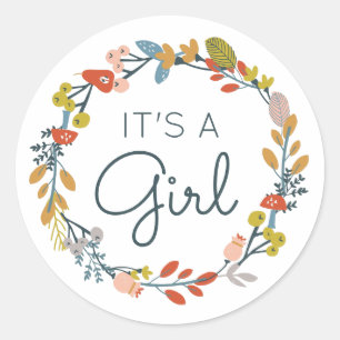 Sticker Rond Baby shower botanique d'automne