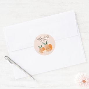 Sticker Rond Baby shower botanique Little Cutie Orange Citrus