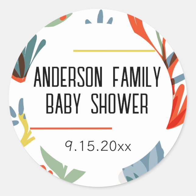 Sticker Rond Baby shower botanique lumineux (Devant)