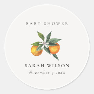 Sticker Rond Baby shower botanique minimal d'agrumes orange