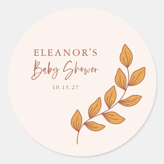 Sticker Rond Baby shower botanique minimaliste personnalisé (Devant)