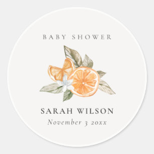 Sticker Rond Baby shower botanique orange minimal en feuilles