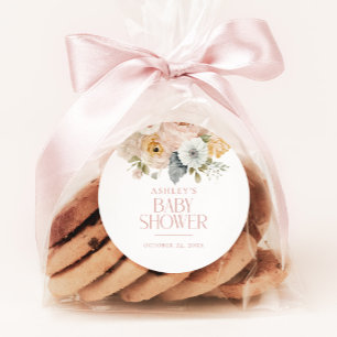 Sticker Rond Baby shower botanique Vintage rose élégant