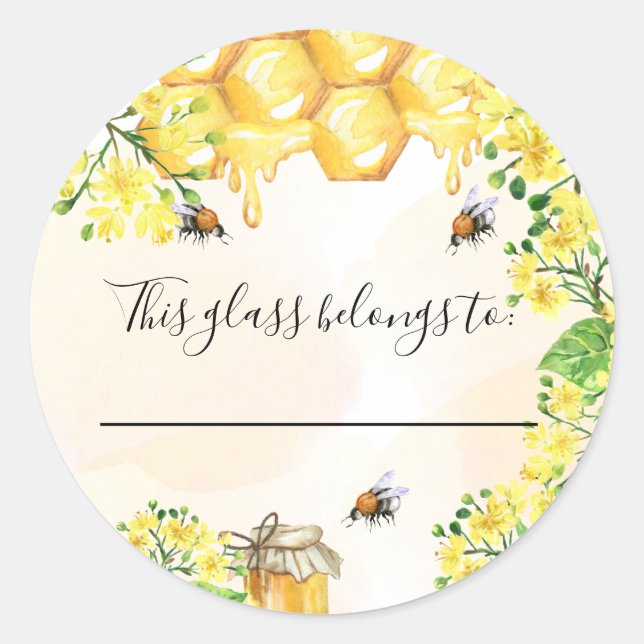 Sticker Rond Baby shower bourdon abeilles ce verre appartient à (Devant)