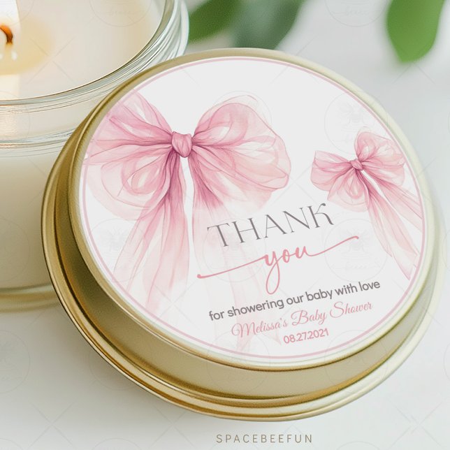 Sticker Rond Baby shower Bow Coquette (Baby Shower, Coquette Style, Bow Sticker, Classic Sticker, Round Sticker, Baby Party Decor, Baby Gir)