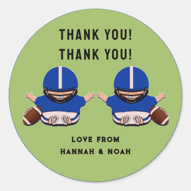 Sticker Rond Baby shower Boy Twins Merci (Devant)