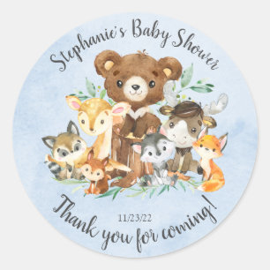 Sticker Rond Baby shower Boys Woodland Friends