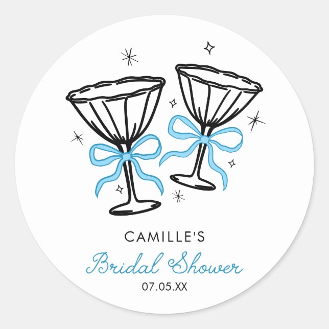 Sticker Rond Baby Shower Bridale Bulles Bleu Fantaisiste (Devant)