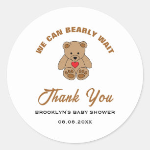 Sticker Rond Baby shower Brown Ours En Teddy Nous Pouvons Atten