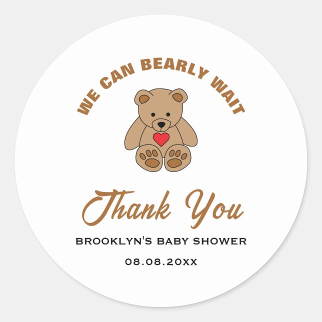 Sticker Rond Baby shower Brown Ours En Teddy Nous Pouvons Atten (Devant)