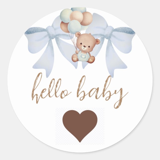 Sticker Rond Baby shower Brown Ours Et Bow (Devant)