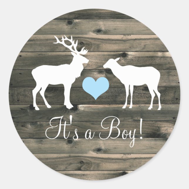 Sticker Rond Baby shower Buck and Doe (bleu) (Devant)