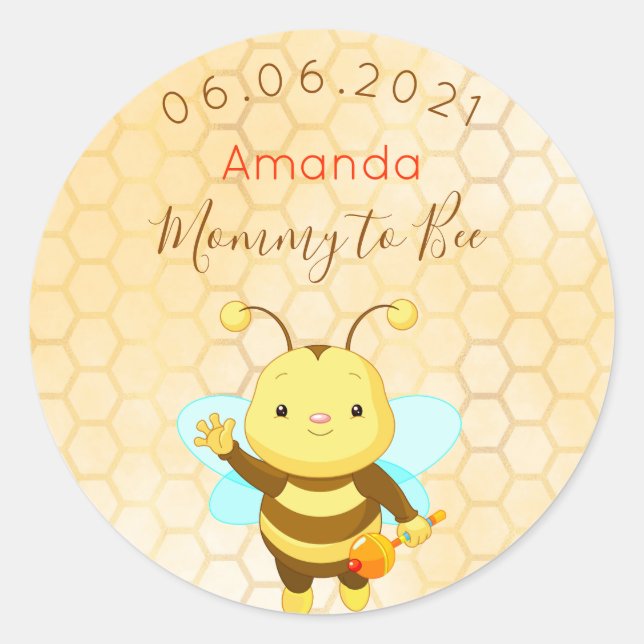 Sticker Rond Baby shower bumble abeille nid d'abeille mignonne (Devant)