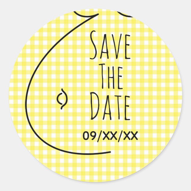 Sticker Rond Baby shower Bump Plaid Jaune Bump Enregistrer La D (Devant)