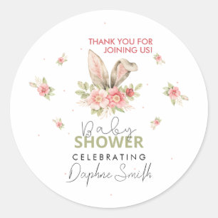 Sticker Rond Baby shower Bunny oreilles et design floral