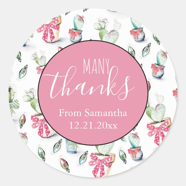 Sticker Rond Baby shower Cactus aquarelle de Noël (Devant)