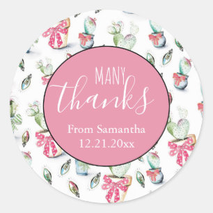 Sticker Rond Baby shower Cactus aquarelle de Noël