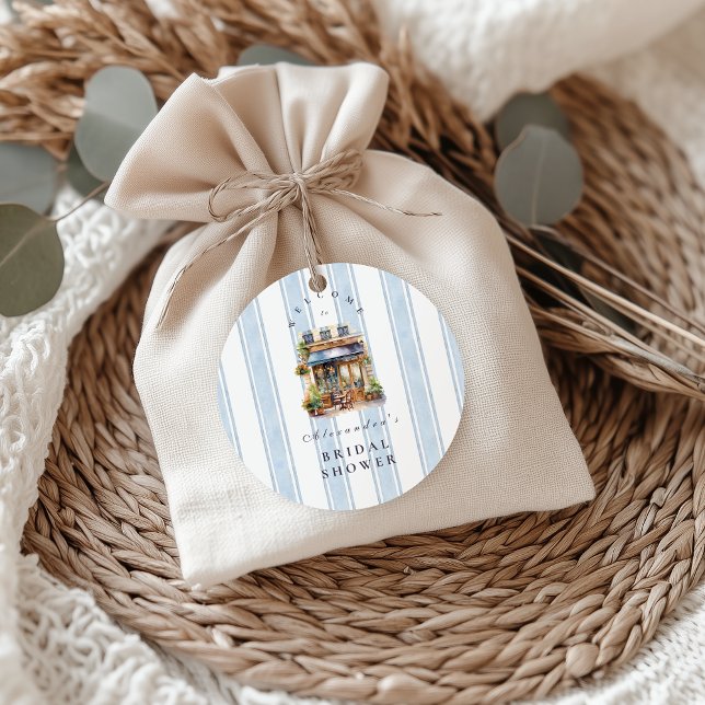 Sticker Rond Baby Shower Café Bleu Français (Créateur téléchargé)