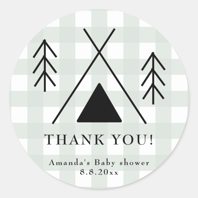 Sticker Rond Baby shower camping - Merci (Devant)