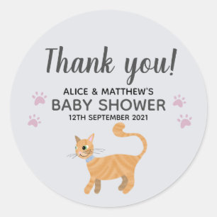 Sticker Rond Baby shower caricature Merci Cute Cat