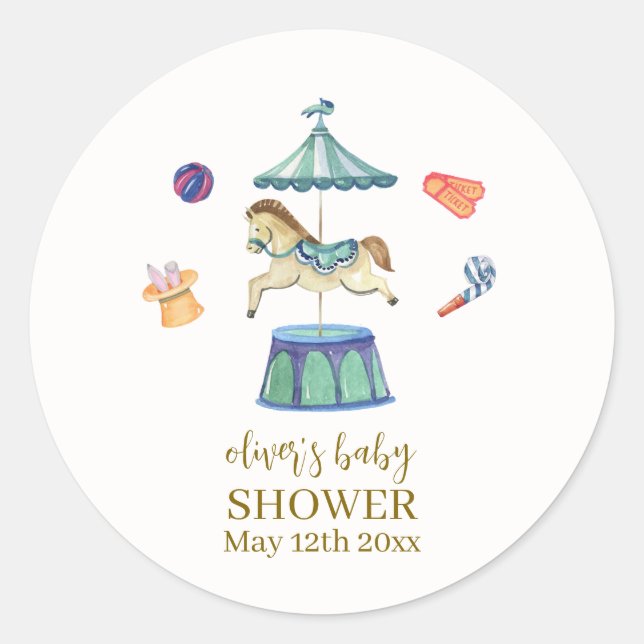 Sticker Rond Baby shower carnavalesque rétro Vintage (Devant)