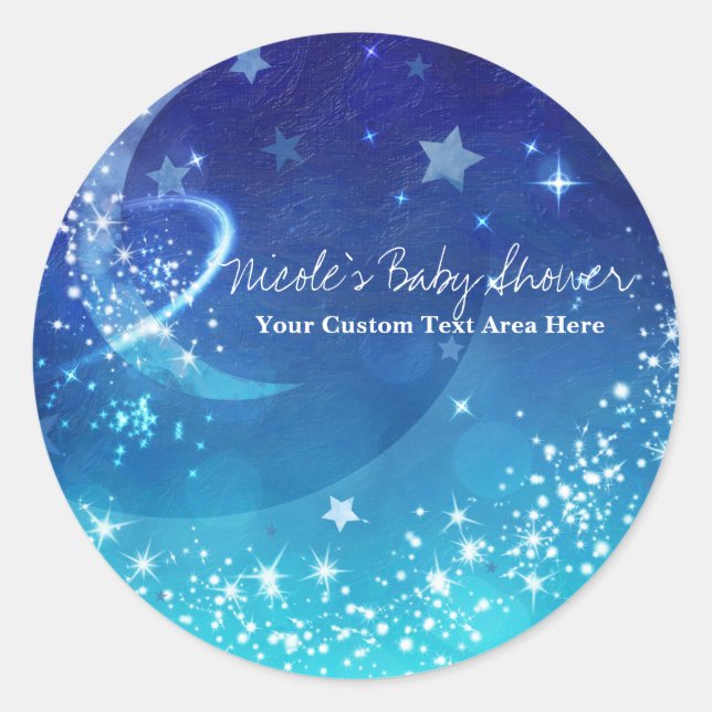 Sticker Rond Baby Shower Céleste Lune Ciel Étincelant Personnal (Devant)