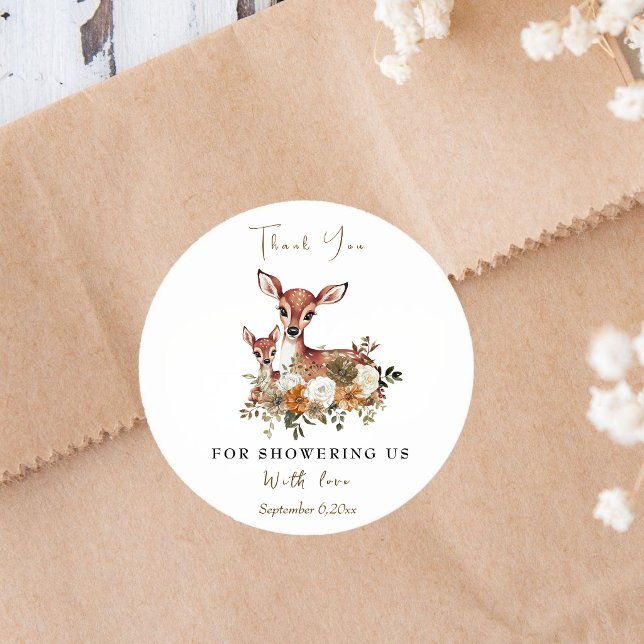 Sticker Rond Baby shower Cerf Bois Rustique (Créateur téléchargé)