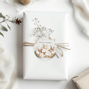 Sticker Rond Baby Shower Cerf d'Hiver