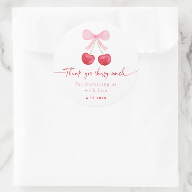 Sticker Rond Baby shower cerisier de Bow rose (Sac)