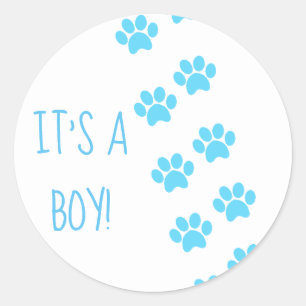 Sticker Rond Baby shower C'est un garçon Blue Empreintes de pat
