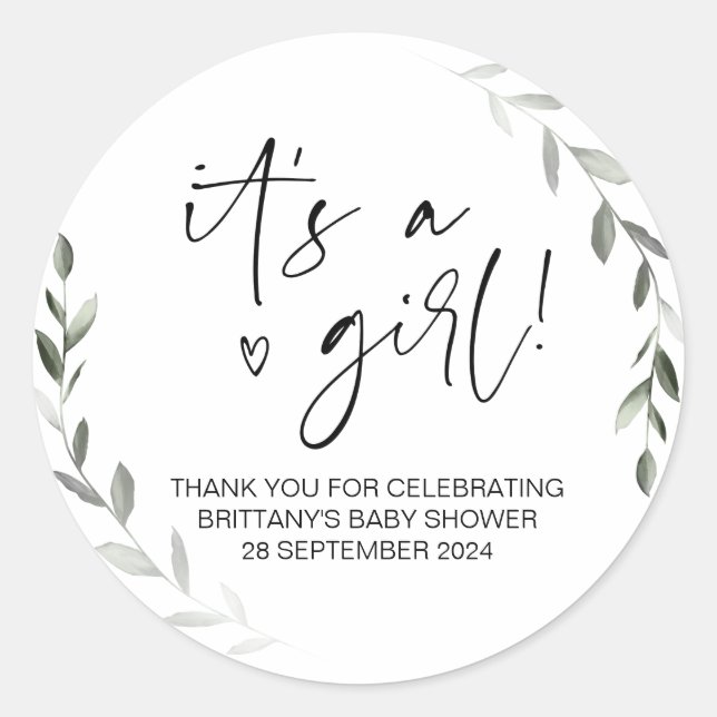 Sticker Rond Baby shower C'est une fille maman d'être Fête Fave (Devant)