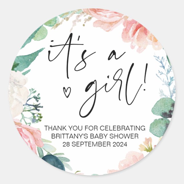 Sticker Rond Baby shower C'est une fille maman d'être Fête Fave (Devant)