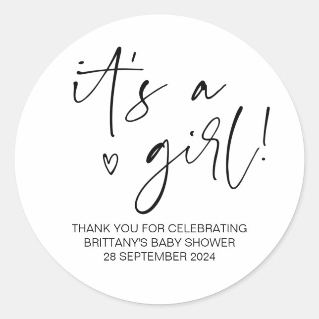 Sticker Rond Baby shower C'est une fille maman d'être Fête Fave (Devant)